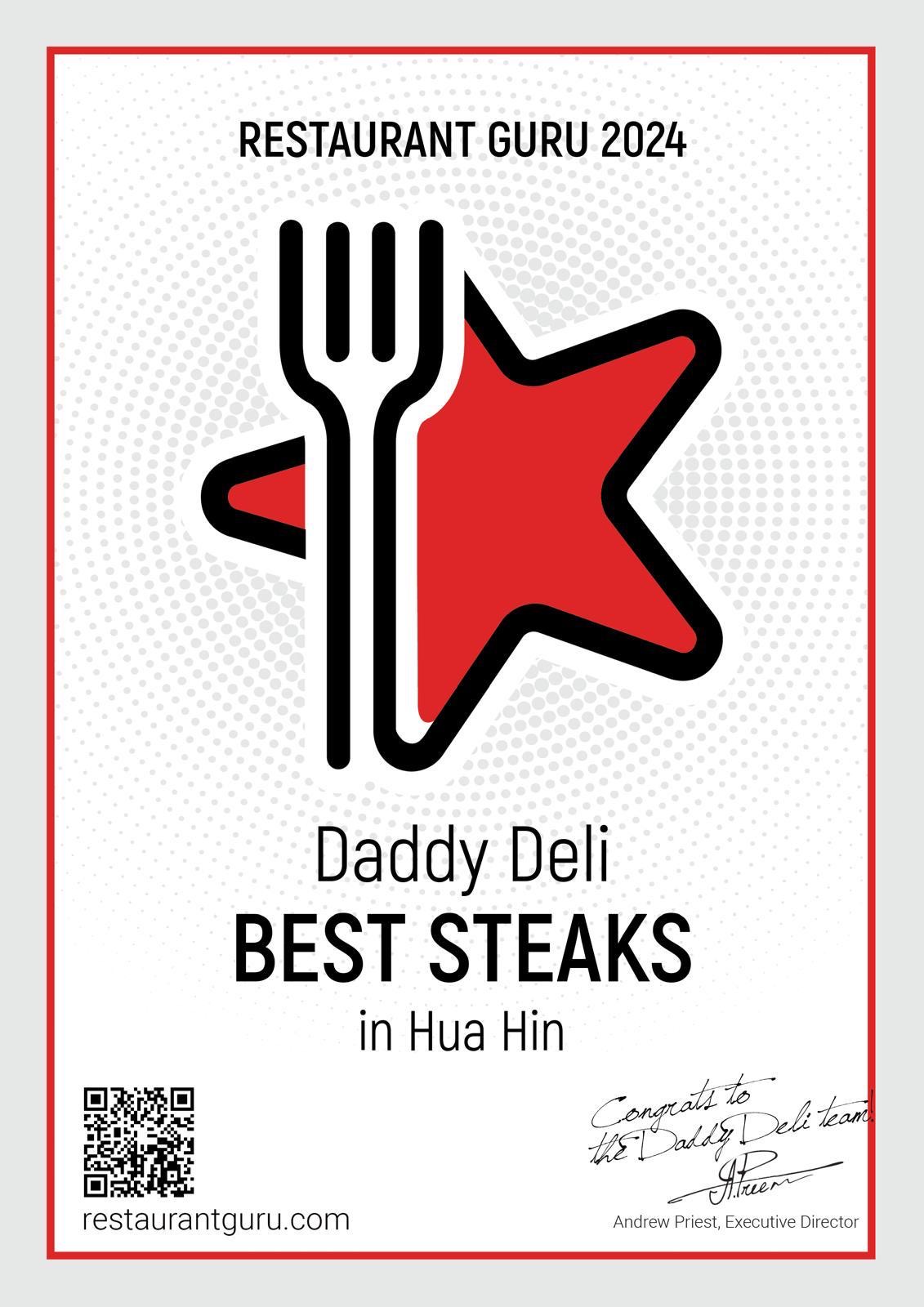 Restaurant Guru 2024, Daddy Deli, Best Steaks in Hua Hin