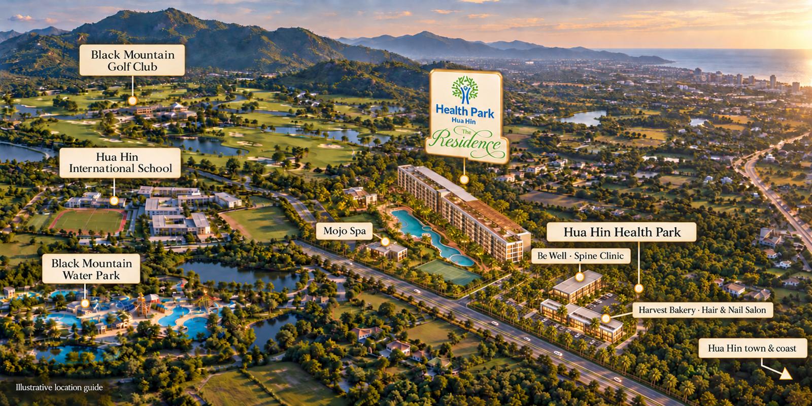 Illustrative map of Health Park The Residence near Black Mountain Golf Club and Hua Hin Health Park